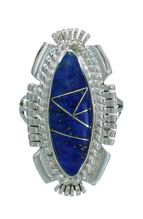 Lapis Inlay And Sterling Silver Southwest Ring Size 8-1/2 RX86897
